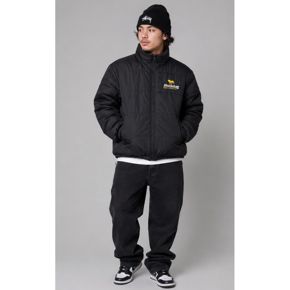 Port Authority Mens Large Black Puffer Jacket Bulldog Signs & Graphics Logo L